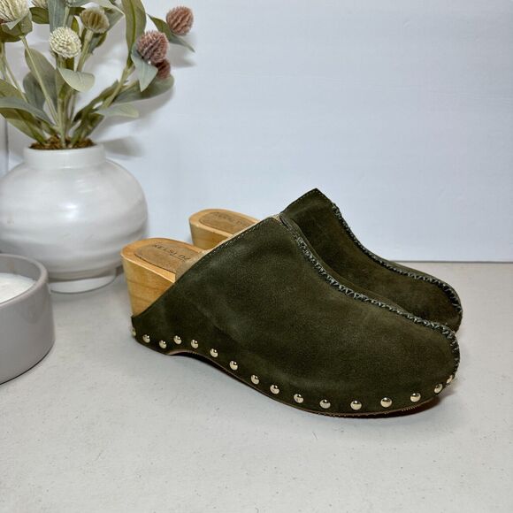 Kelsi Dagger Brooklyn Journal Clogs Suede Mid Heel Olive Women's 6.5 NWB - Picture 1 of 11
